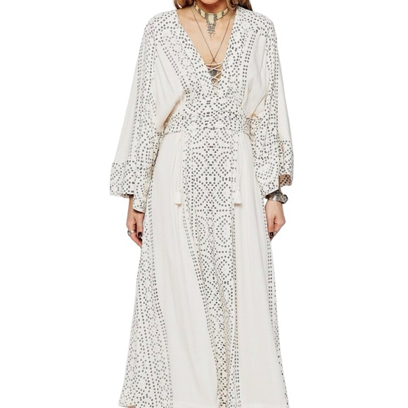 NWT Free People Kimono Maxi Dress in Pearl and Brown - Picture 10 of 16